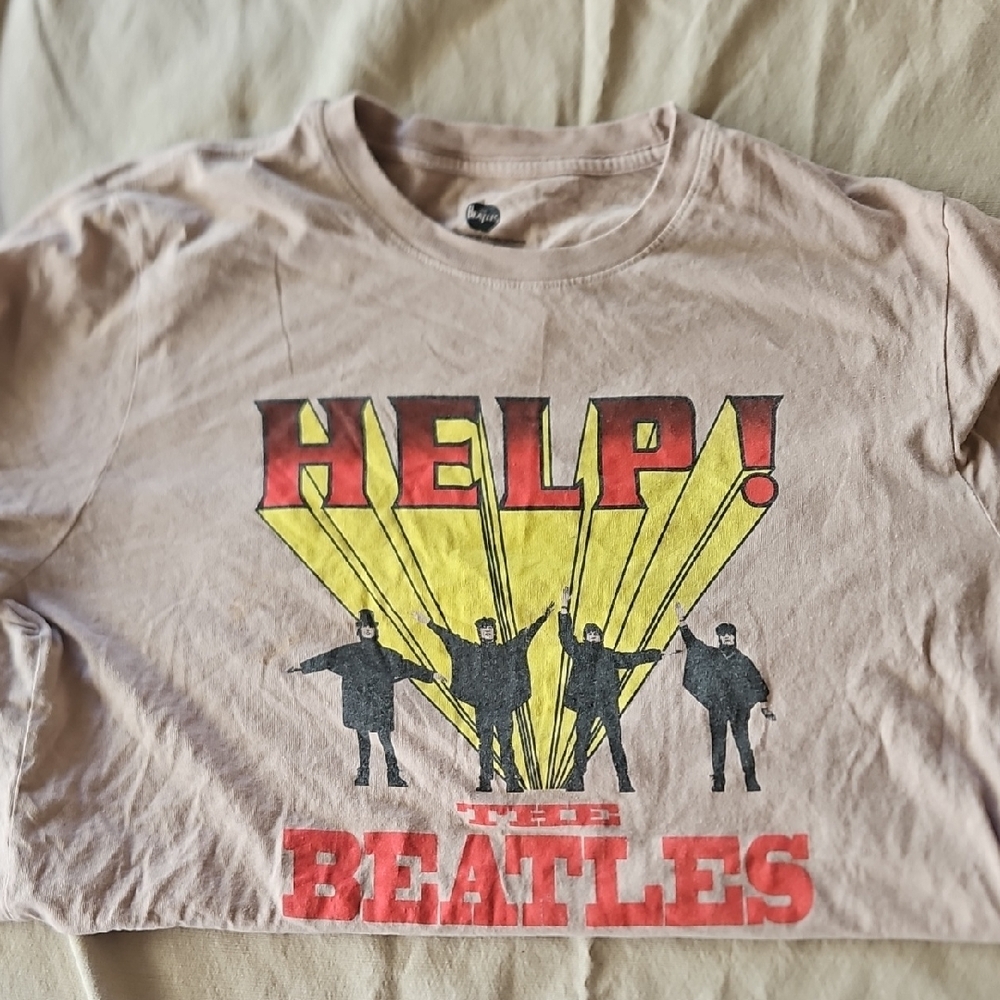 The Beatles Tan and Red Short Sleeve Tee with Graphic Design